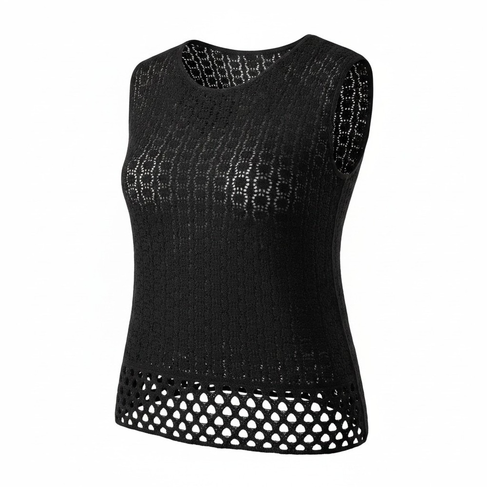 Womens‎ XL Black Crochet Knit Sleeveless Sweater Vest Top Open Weave Boho